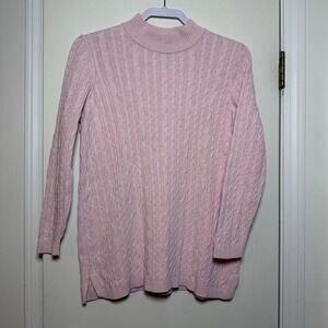 Lands End Pink Cable Knit Mock Neck Sweater Tunic Size SP 6-8 Cotton